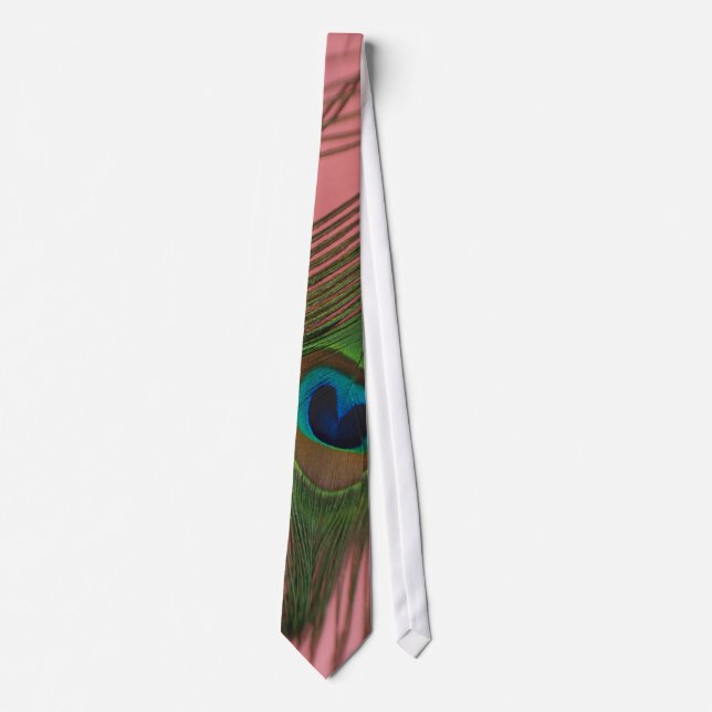 Single Peacock Feather with Pink Tie (Front)