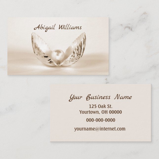 Single Pearl In Seashell Business Card (Front/Back)