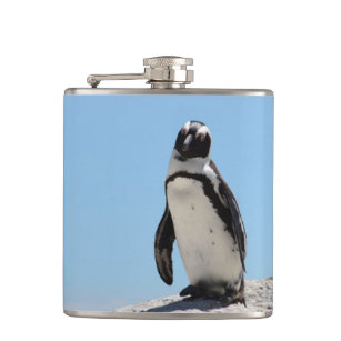 Single Penguin Blue Sky Hip Flask