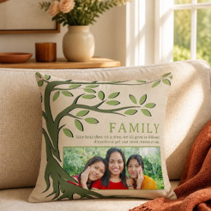 Single Photo Family Tree Throw Pillow