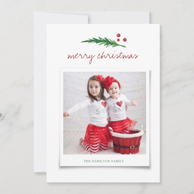 Single Pine and Berries Watercolor | Holiday (Front)