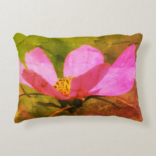 Single Pink Cosmos Flower Abstract Grunge  Accent Pillow