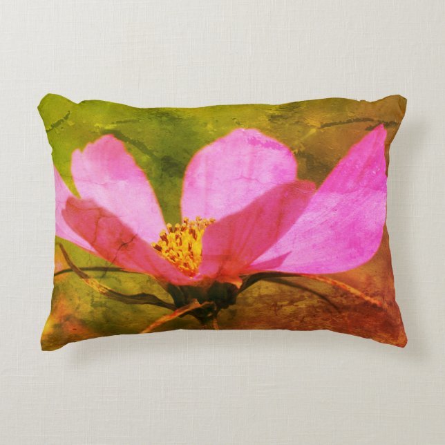 Single Pink Cosmos Flower Abstract Grunge  Accent Pillow (Front)