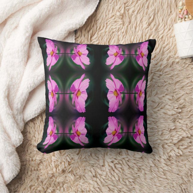 Single Pink Cosmos Flower Abstract Pattern      Throw Pillow (Blanket)