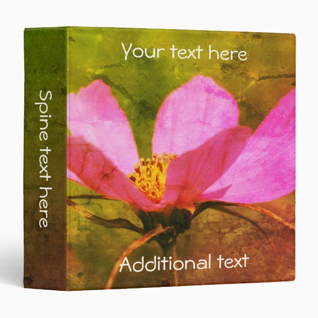 Single Pink Cosmos Flower Art Personalized Binder (Front/Spine)
