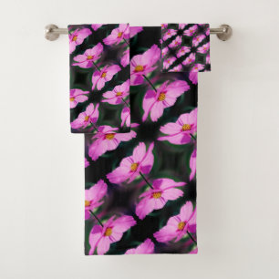 Single Pink Cosmos Flower Pattern Bath Towel Set