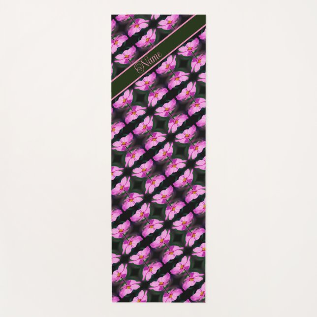 Single Pink Cosmos Flower Pattern Personalized Yoga Mat (Front)