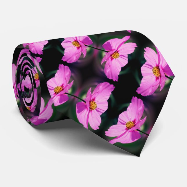 Single Pink Cosmos Flower Pattern     Tie (Rolled)