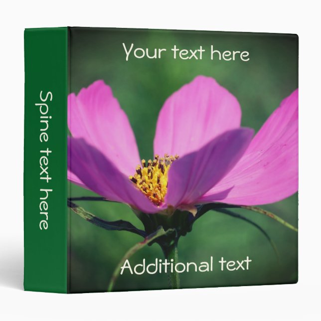 Single Pink Cosmos Flower Personalized  Binder (Front/Spine)