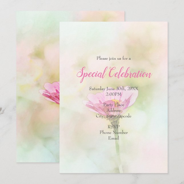 'Single Pink Daisy' Any Occasion Invitation (Front/Back)