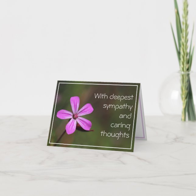 Single pink flower thoughtful sympathy card (Front)