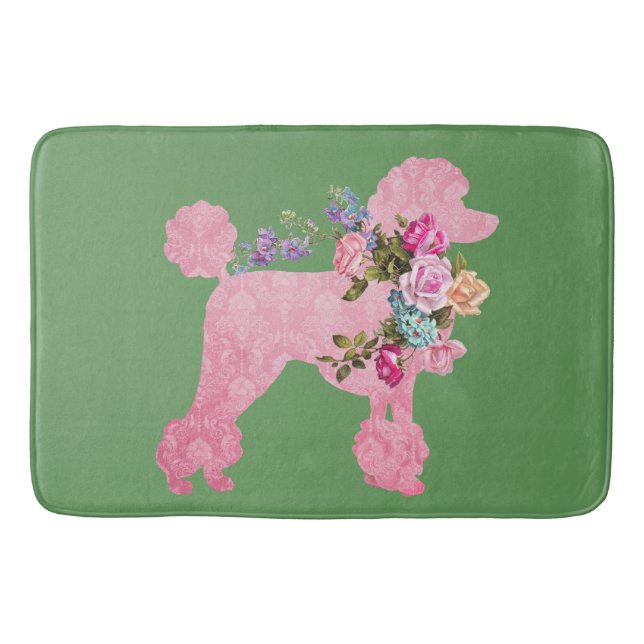 Single Pink French Poodle on Green Bath Mat (Front)
