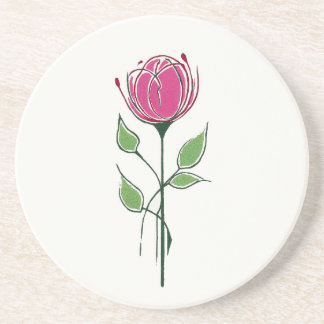 Single Pink Glasgow Style Rose Coaster