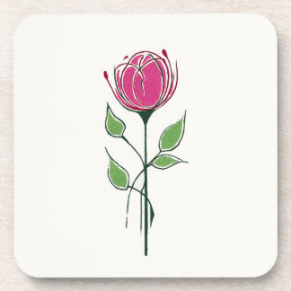 Single Pink Glasgow Style Rose Coaster