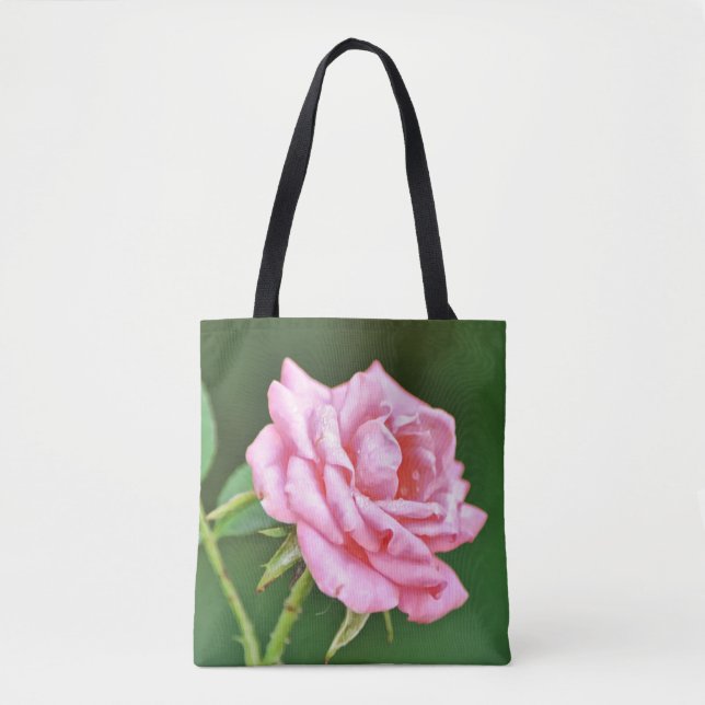 Single Pink Rose Art Medium Big Tote Bag (Front)