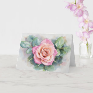 Single Pink Rose Flower Art Note Card