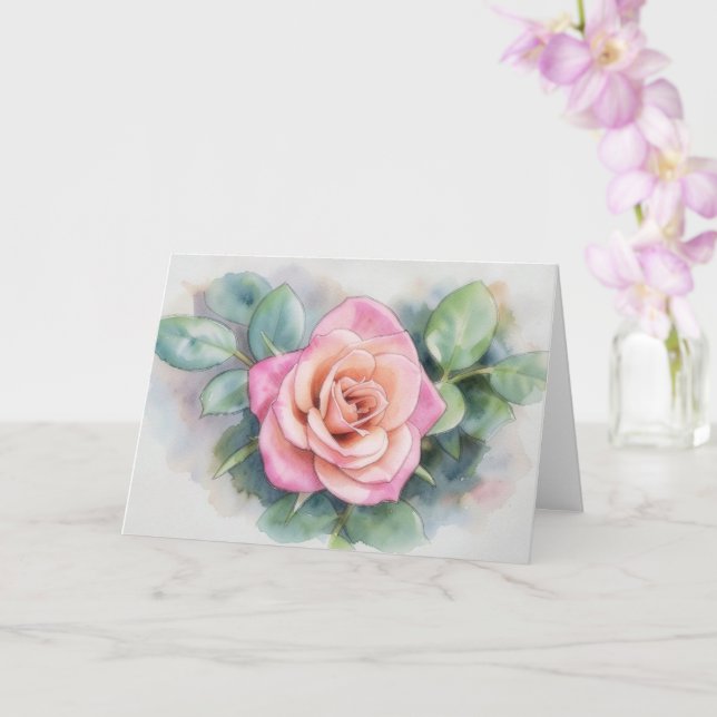 Single Pink Rose Flower Art Note Card (Orchid)
