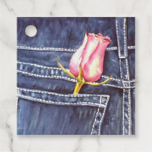 Single Pink Rose Flower Favour Tags