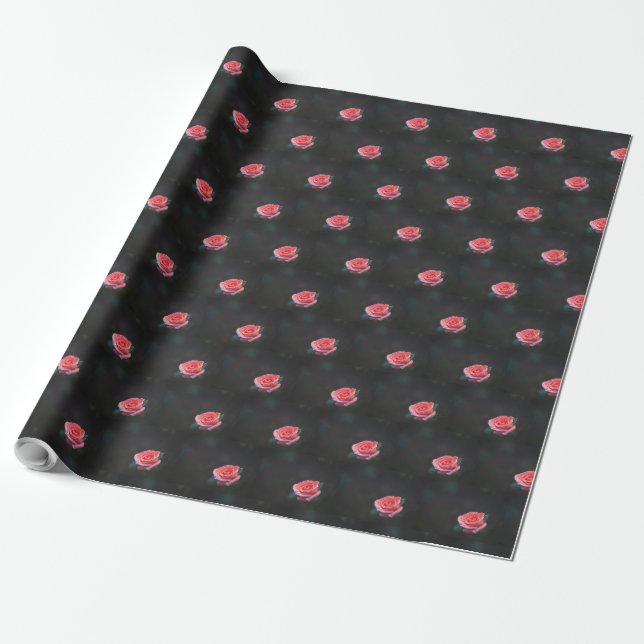 Single Pink Rose Pattern Wrapping Paper (Unrolled)
