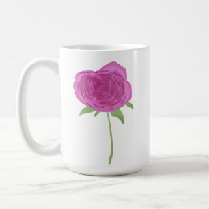 Single Pink Rose Watercolor Flower Coffee Mug