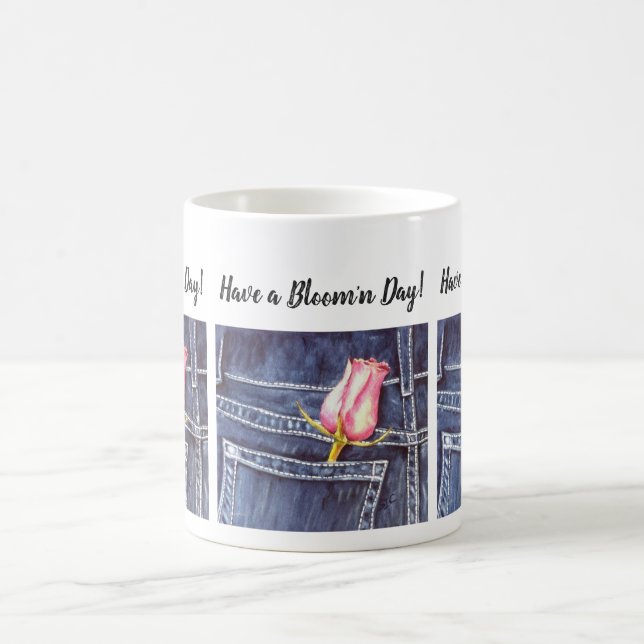 Single Pink Rose Watercolor Flower Coffee Mug (Center)