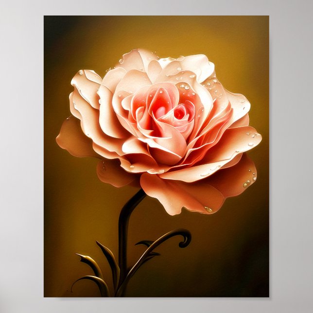 Single pink rose with water spots poster (Front)