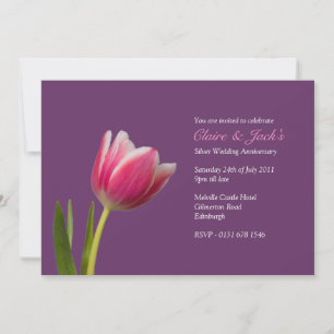 Single Pink Tulip Anniversary Party -Purple Invitation