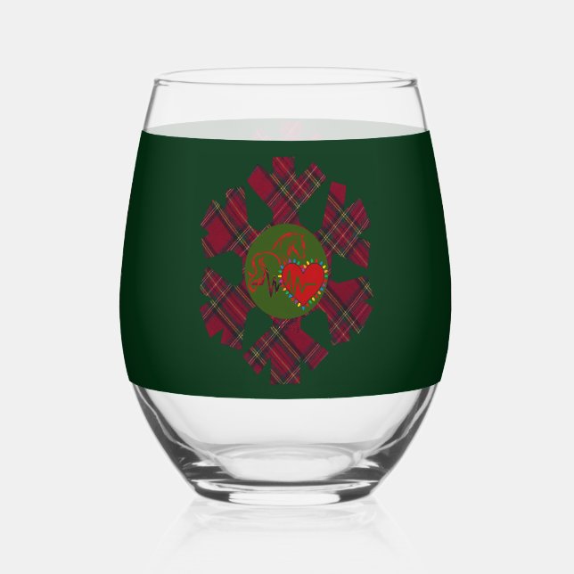 Single Plaid Snowflake Glassware Stemless Wine Glass (Front)