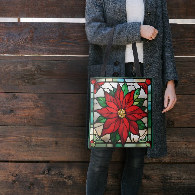 Single Poinsettia Faux Stained Glass Tote Bag (Creator Uploaded)