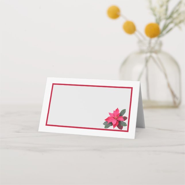 Single Pointsettia Traditional Design Place Card (Back)