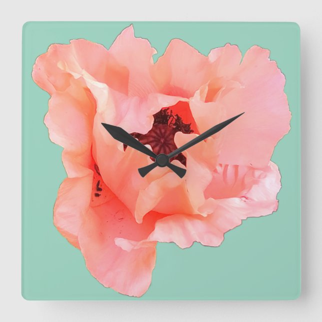 Single poppy  square wall clock (Front)