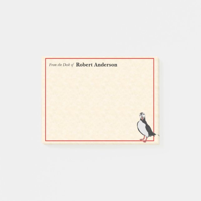 Single Puffin From the Desk of 4x3 PostIt Note Pad (Front)
