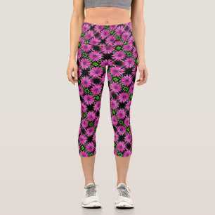 Single Purple African Daisy Flower Pattern     Capri Leggings