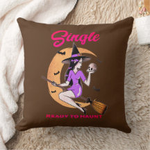 Single Ready to Haunt Halloween witch throw pillow