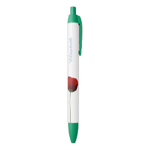 Single Red Poppy Flower Name Pen