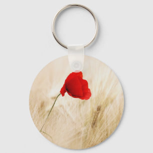 Single Red Poppy in a Grassy Field Keychain