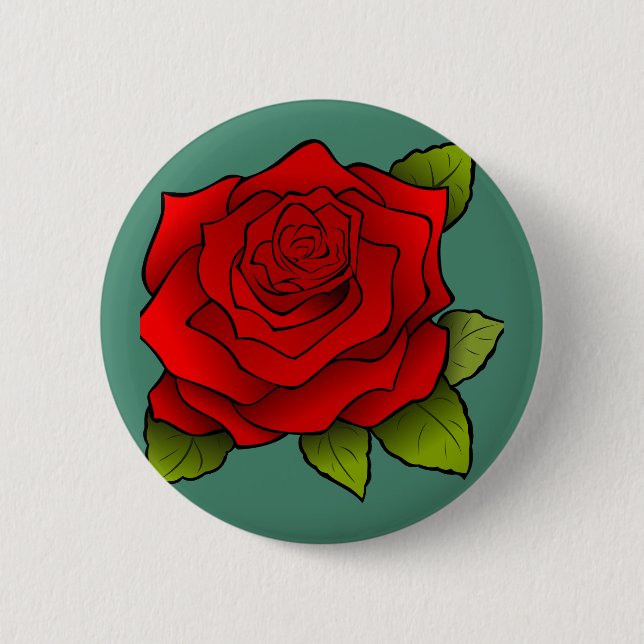 Single Red Rose 2 Inch Round Button (Front)