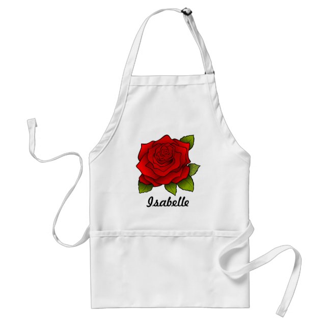 Single Red Rose Art Personalised Standard Apron (Front)