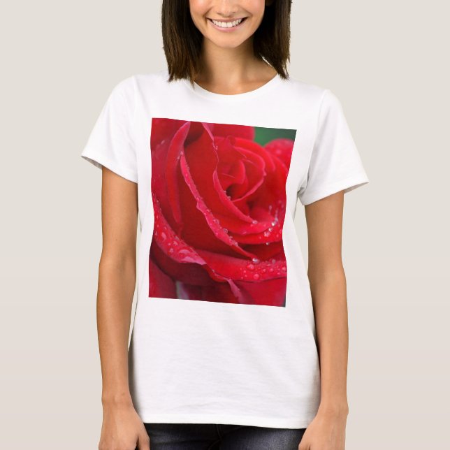 Single red rose blossoms T-Shirt (Front)