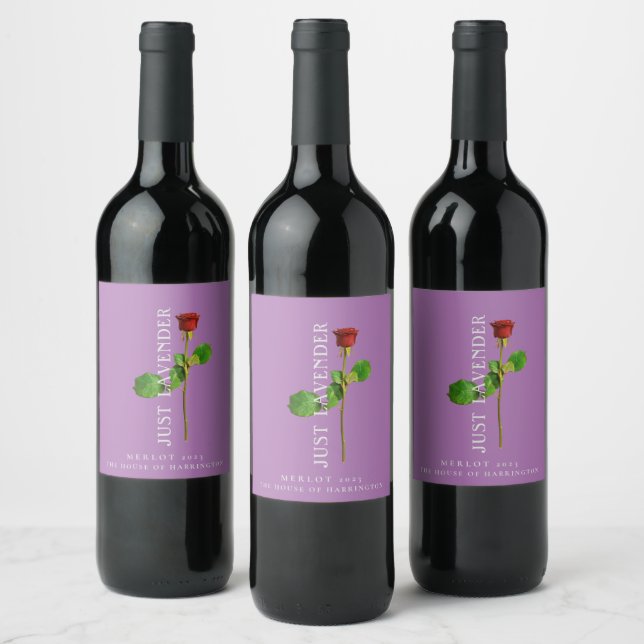 Single Red Rose Custom Wine Labels (Bottles)