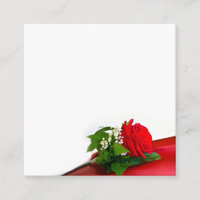 Single Red Rose – Floral White Background Enclosure Card (Front)