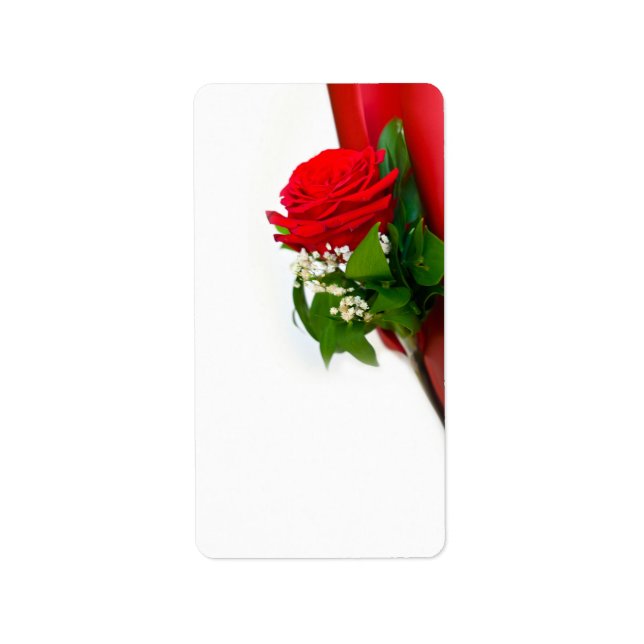 Single Red Rose – Floral White Background Label (Front)