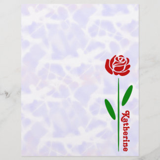 Single Red Rose Green Stem Leaves Customize Name