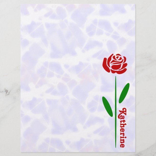 Single Red Rose Green Stem Leaves Customize Name (Front)
