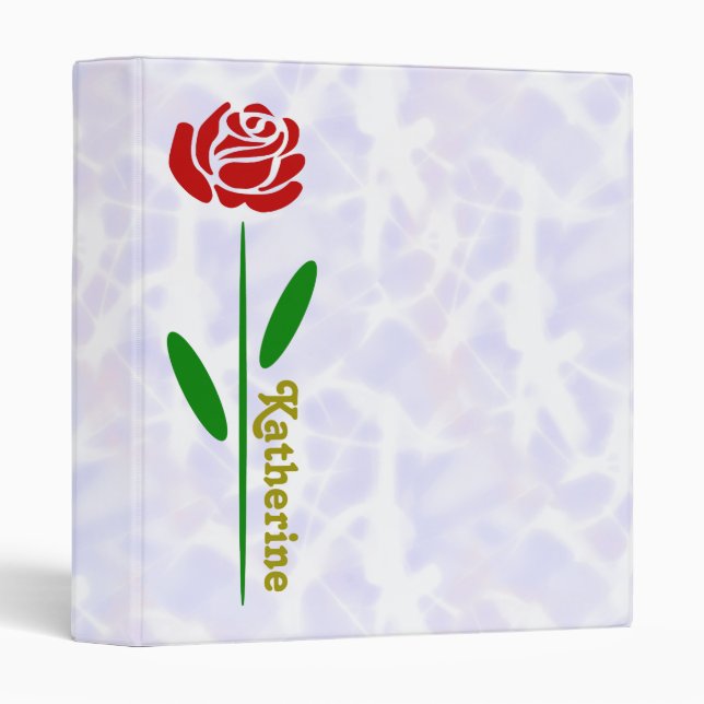 Single Red Rose Green Stem Leaves Customize Name Binder (Front/Spine)