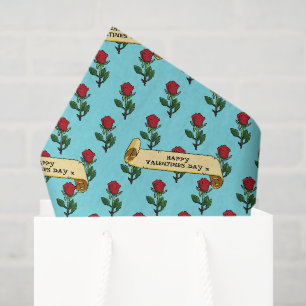 Single Red Rose Happy Valentine's Day 80s Retro Tissue Paper
