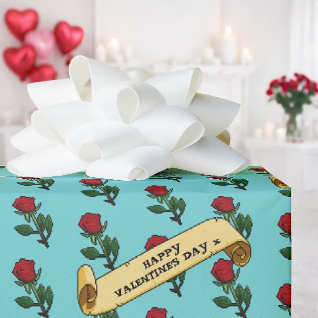 Single Red Rose Happy Valentine's Day 80s Retro Wrapping Paper (Creator Uploaded)