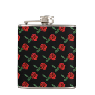Single Red Rose Hip Flask