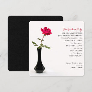 Single red rose in black vase anniversary invitation
