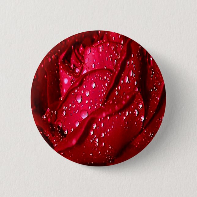 Single Red Rose in the Rain 2 Inch Round Button (Front)